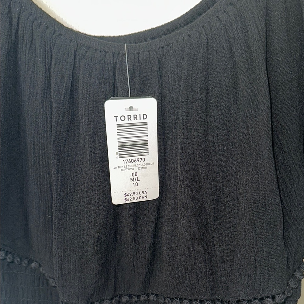 NWT Torrid Black Gauze Cropped Off Shoulder Blouse Top sz 00 M/L - Picture 3 of 4